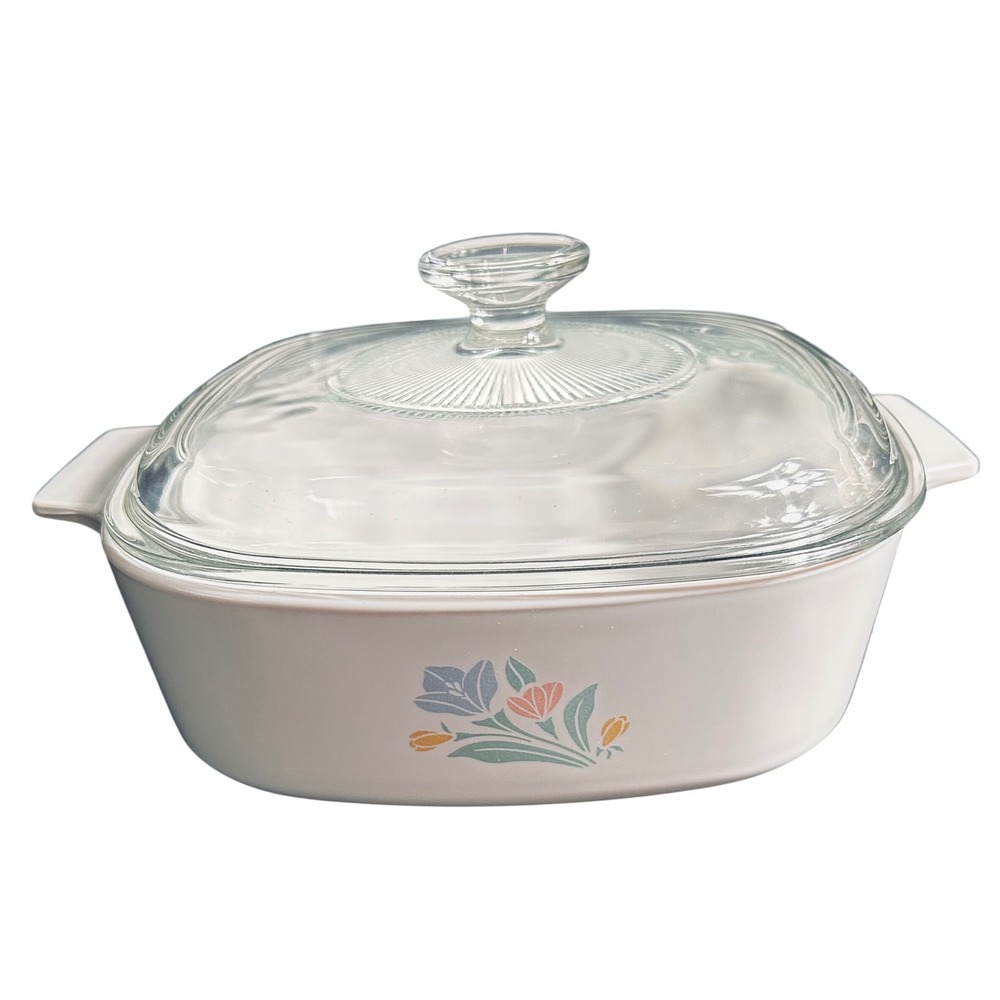 Corning Ware Pastel Bouquet A-2-B 2L Casserole Dish with Glass Lid Made in USA - Picture 3 of 12